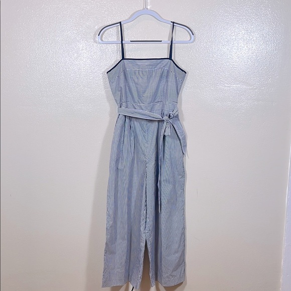 J. Crew Marseille Blue Pinstriped Striped Blue Jumpsuit with Belt size 6 - Picture 1 of 7